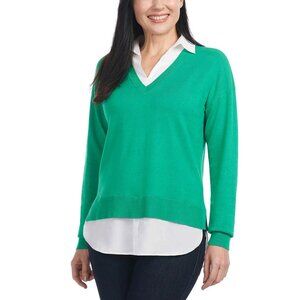 2-fer Twofer Long Sleeve Sweater V-Neck Layered Preppy Career Light Academia S/L